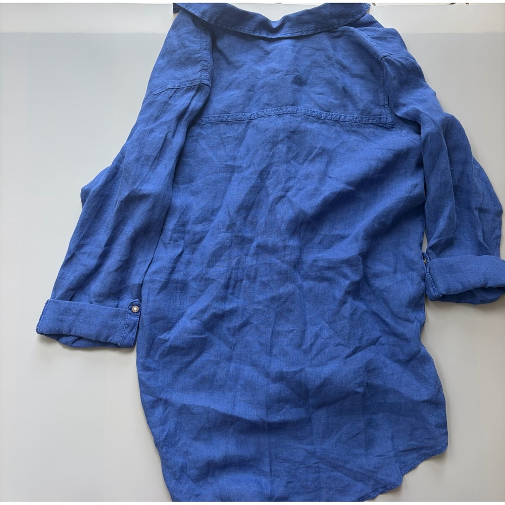 Sigrid Olsen Women's Blue 100% Linen Button Down Shirt Sleeve Size M Retails $90 - Picture 4 of 4